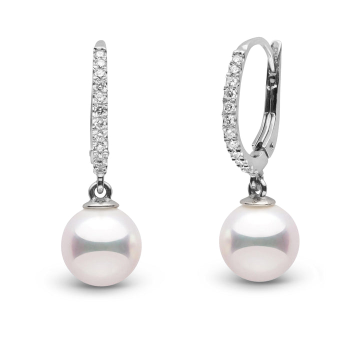 Eternal Collection 8.5-9.0 mm White Hanadama Pearl and Diamond Dangle Earrings white gold