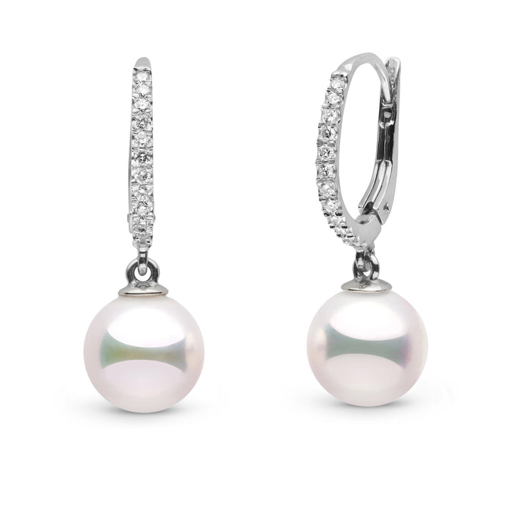 Certified, Large Eternal Collection 9.0-9.5 mm White Hanadama Pearl and Diamond Dangle Earrings white gold