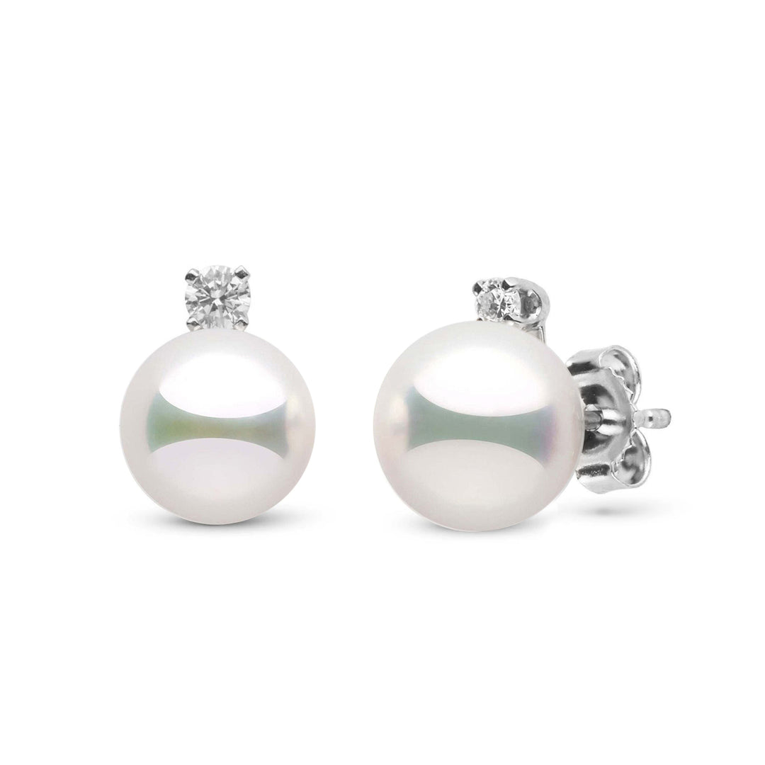 Starlight Collection 8.5-9.0 mm Natural White Hanadama Pearl and Diamond Stud Earrings in white gold