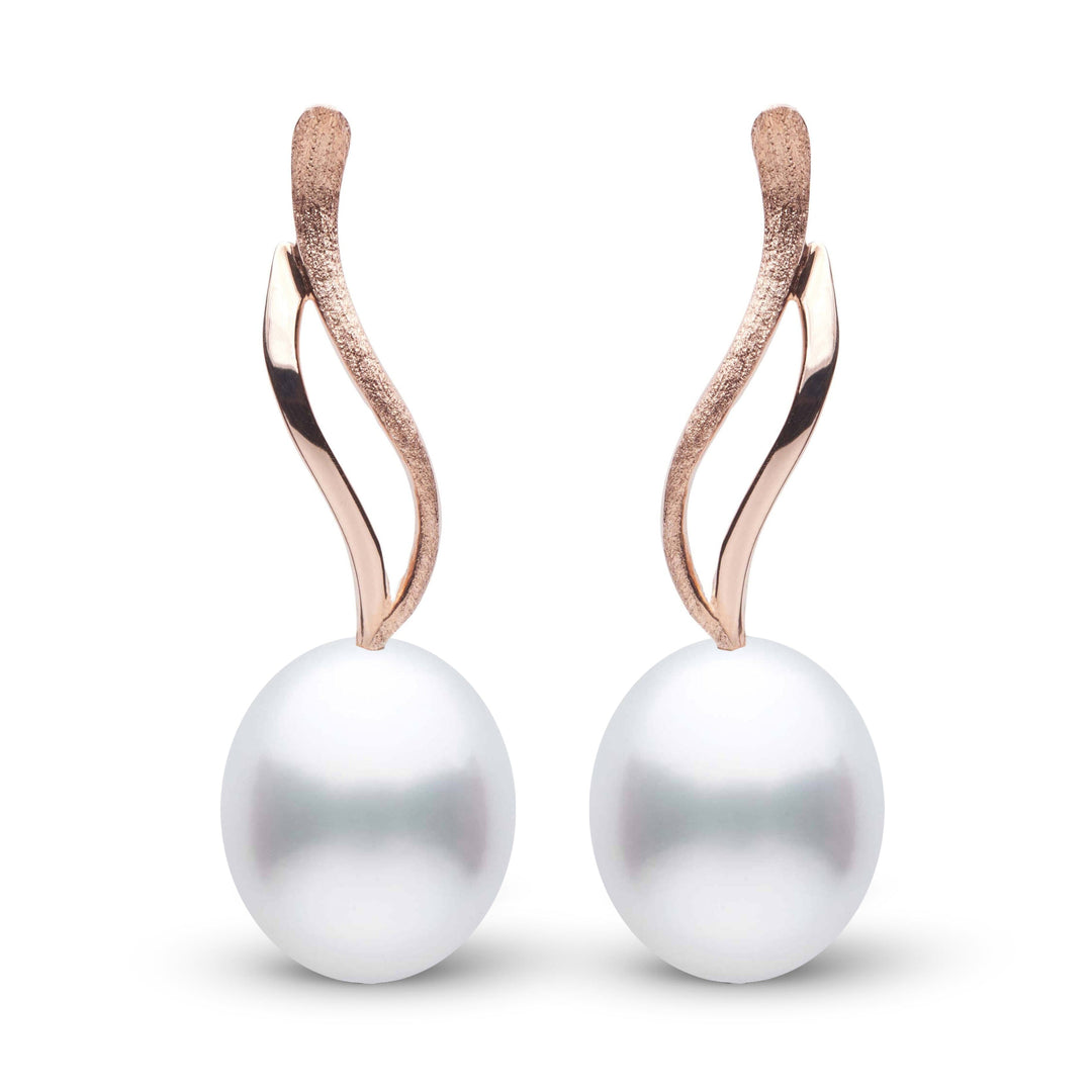 Wisp Collection Drop White South Sea 9.0-10.0 mm Pearl Earrings Rose Gold