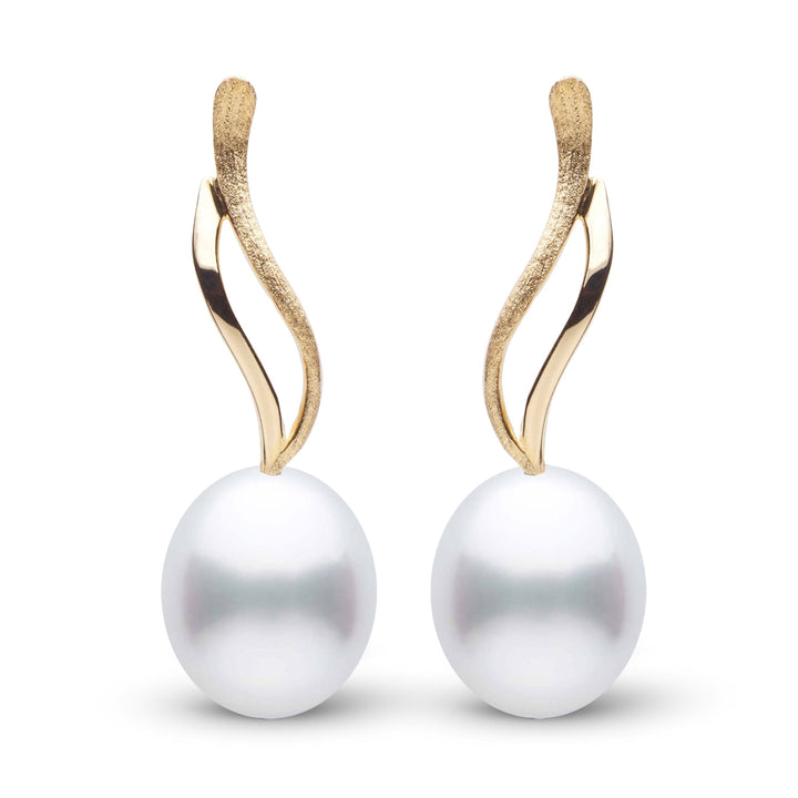 Wisp Collection Drop White South Sea 9.0-10.0 mm Pearl Earrings Yellow Gold