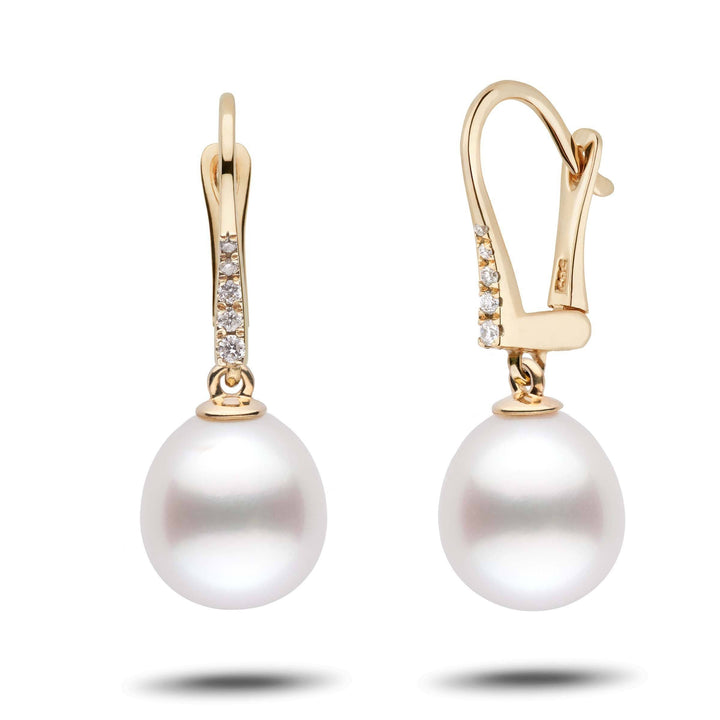 Allure Collection Drop White South Sea 10.0-11.0 mm Pearl & Diamond Dangle Earrings Yellow Gold