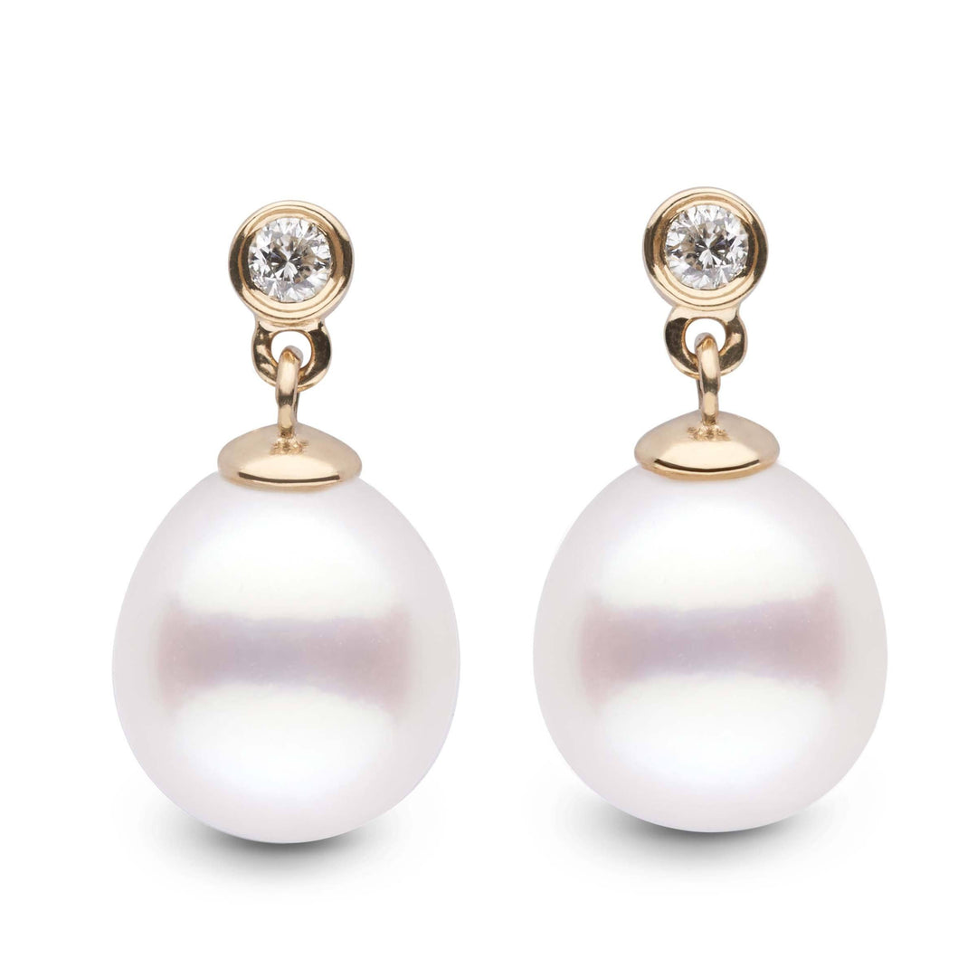 Brilliant Collection Drop White South Sea 10.0-11.0 mm Pearl & Diamond Dangle Earrings yellow gold