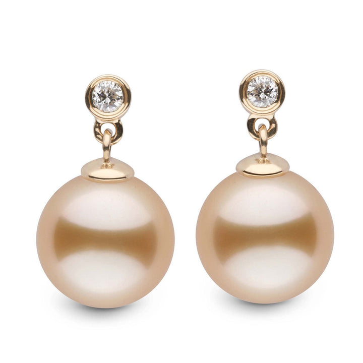 Brilliant Collection Golden South Sea 9.0-10.0 mm Pearl & Diamond Dangle Earrings