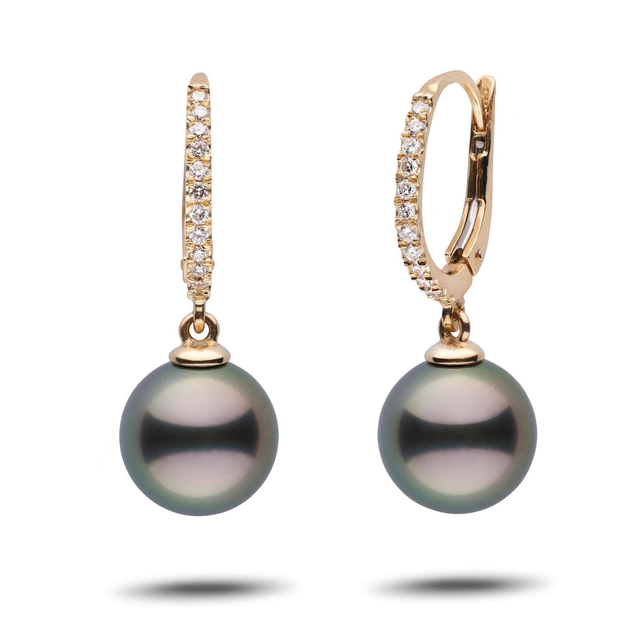 18K Pearl Drop Diamond Dangle Earrings