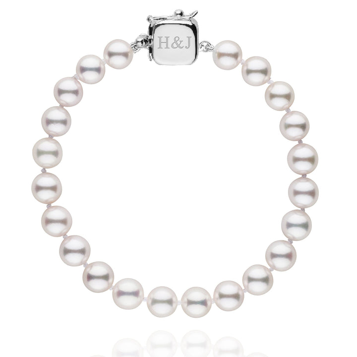 Personalized 7.0-7.5 mm AAA Akoya Pearl Square Clasp Bracelet