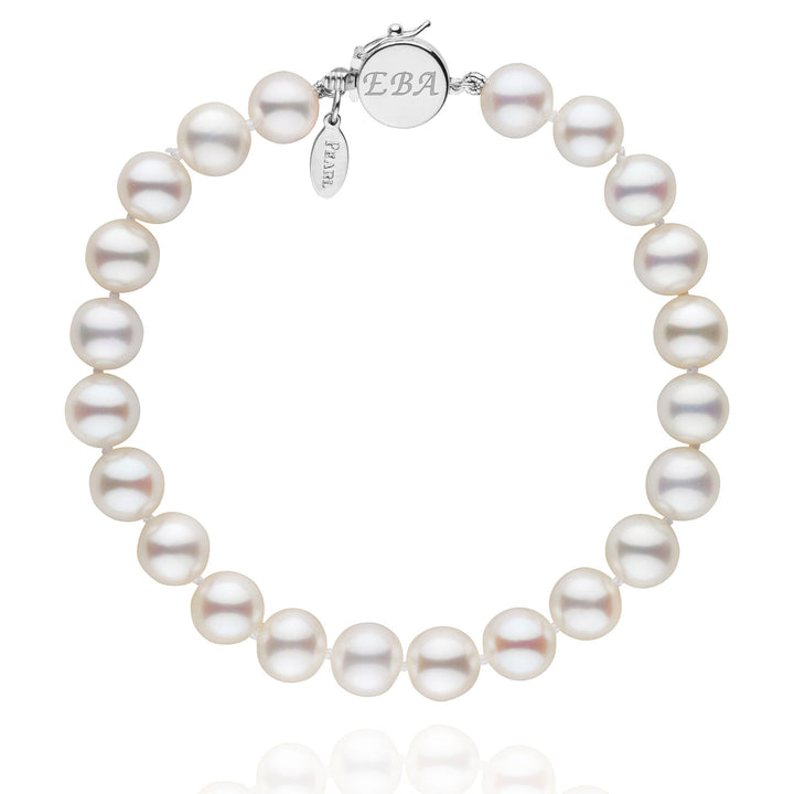 Personalized 7.5-8.0 mm White Freshadama Freshwater Pearl Circle Clasp Bracelet