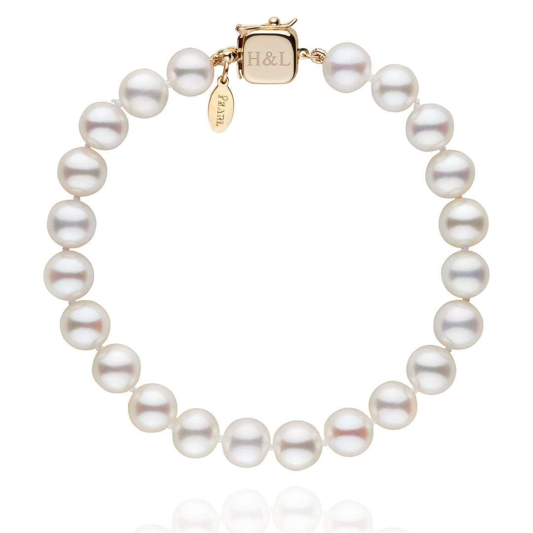 Personalized 7.5-8.0 mm White Freshadama Freshwater Pearl Square Clasp Bracelet